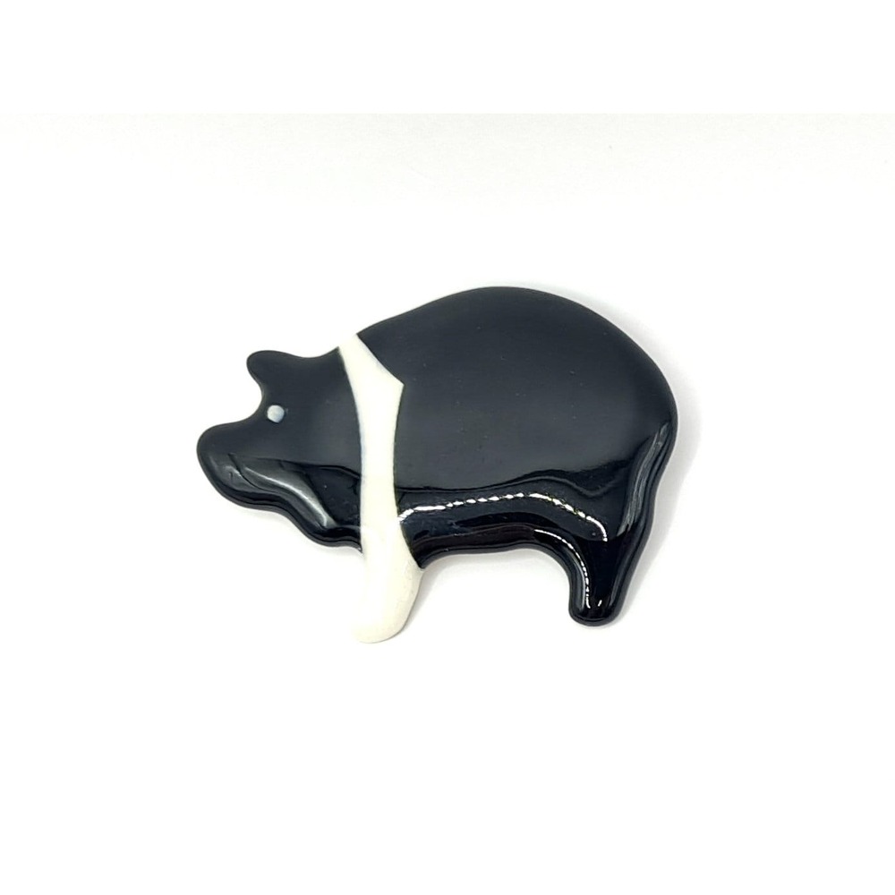 Vintage Pig Brooch: Black & White Ceramic Farm Animal Pin